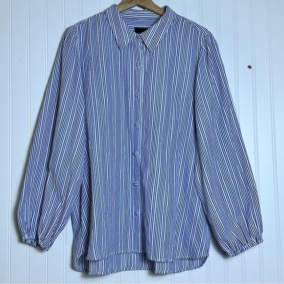 Alex Marie Navy and White Striped Button-Down Shirt Casual Business - Picture 2 of 13
